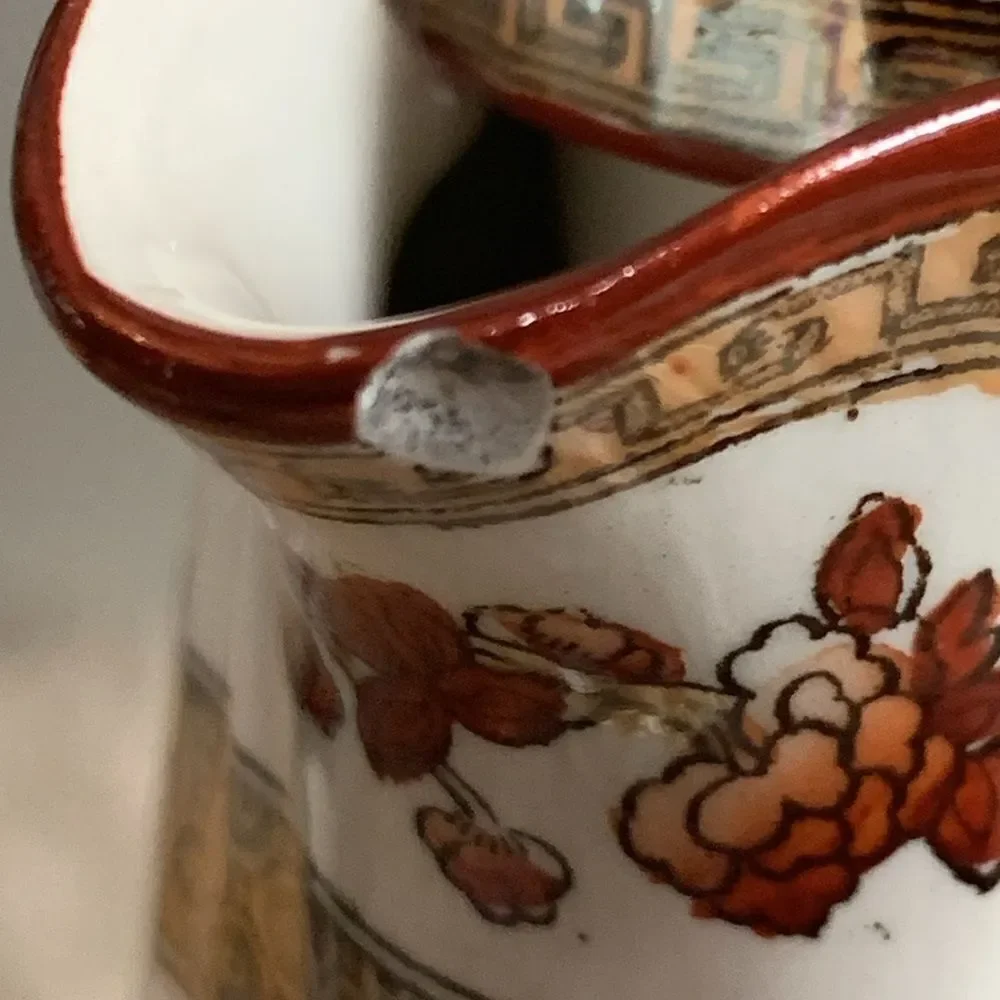 As Is Damaged Copeland Spode Indian Tree Small Pitcher Orange Floral Scallop - Picture 3 of 17